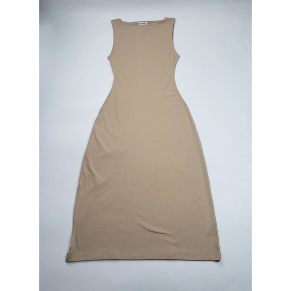 WeWoreWhat Boat Neck Midi Dress Beige Women’s Large Cotton Rib Knit Minimalist - Picture 15 of 16